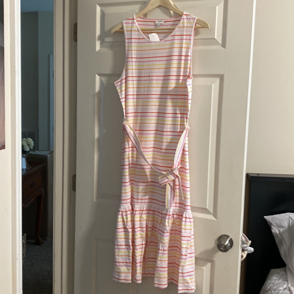 J. Crew White / pink/yellow /orange Striped Midi Dress NWT - Picture 7 of 11
